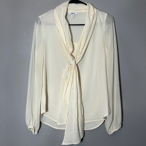 Bar III Tie-Neck Sheer Blouse Long Sleeve Flowy Elegant Top Size XXS NWT - Picture 2 of 7